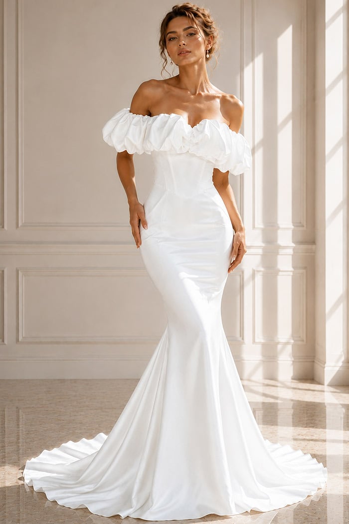 fit and flare wedding dress with sleeves KissProm A-Line Lace Top Open Back Dress, White-Nude / 16 chapel train Fairy Wedding Dress Bell Sleeve