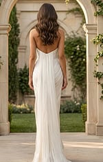 back of ruched bodice wedding dress with drape in the back