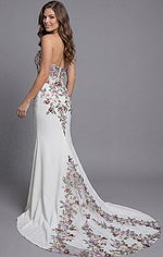 Strapless sweetheart gown with delicate floral embroidery and elegant train
