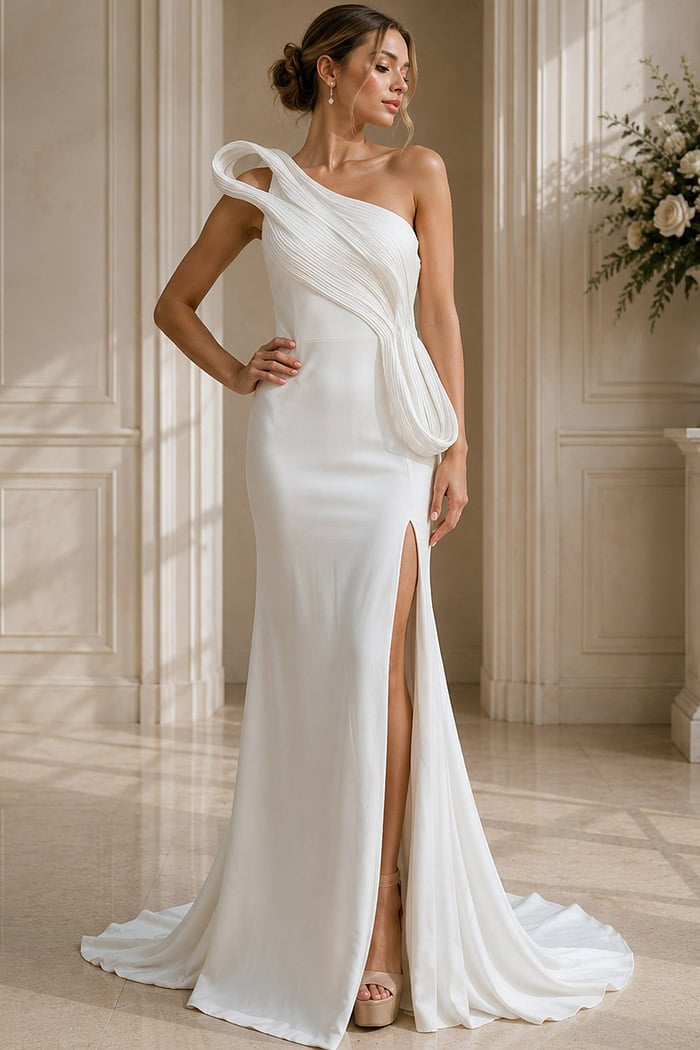 Elegant Asymmetric Bridal Gown Slit
