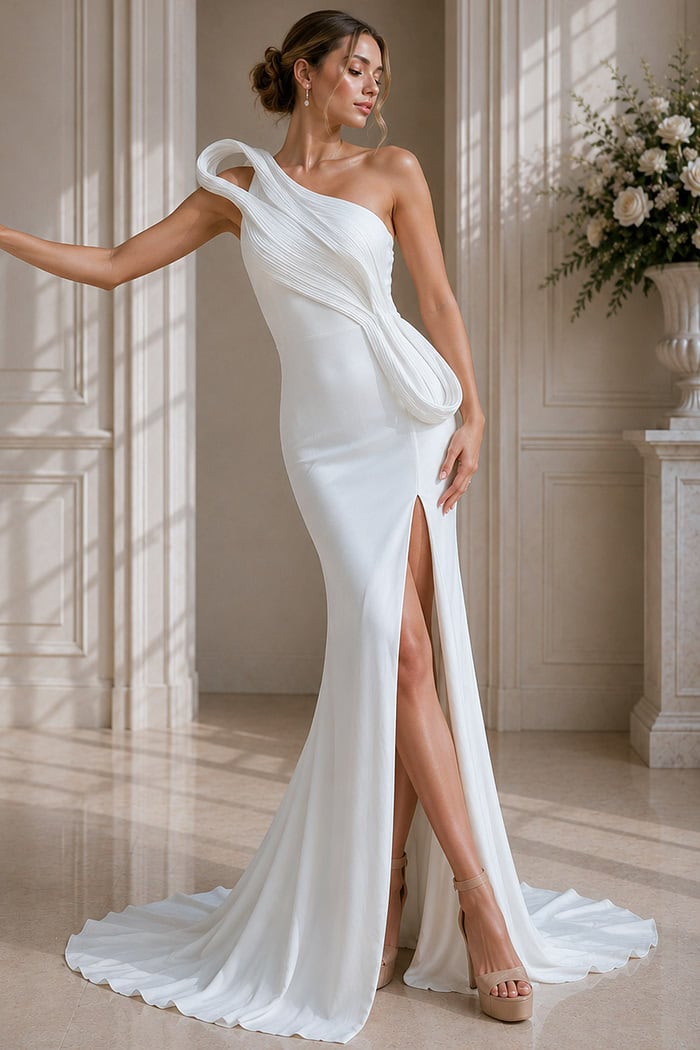 Sculptural One-Shoulder Bridal Gown