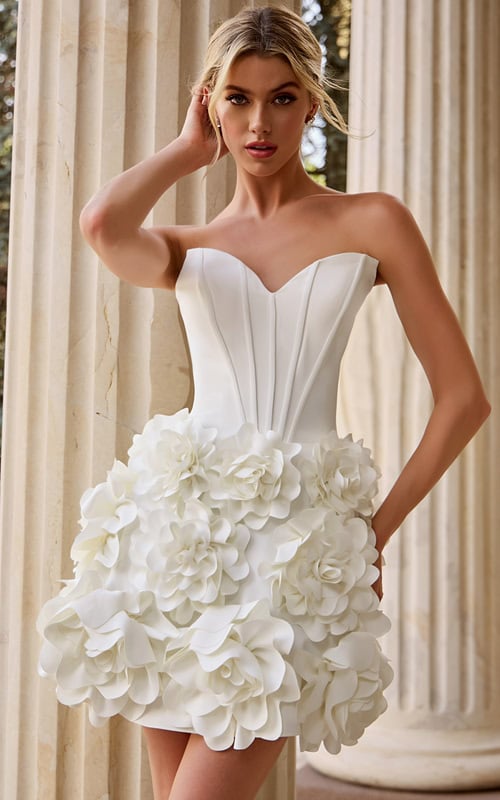 white fall mini dress Elsa White Floral Applique Mini Dress S main image 1