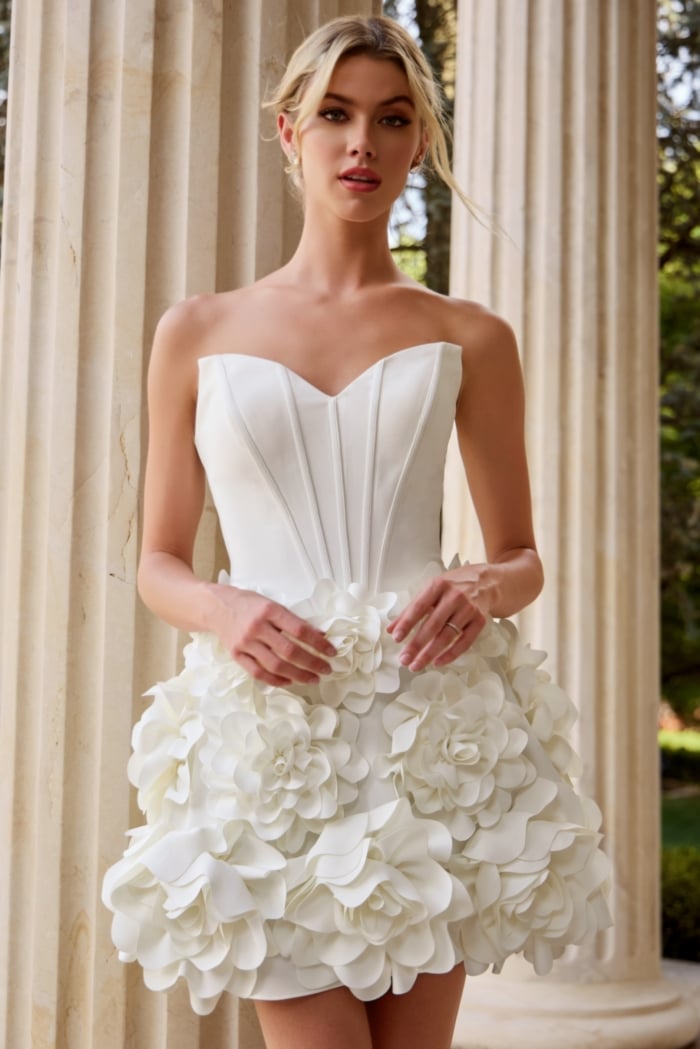 corset bodice v neckline short wedding dress JB44284