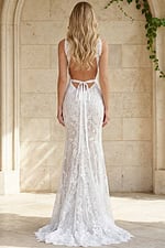 open back lace bridal dress with floral details