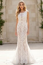 sheer lace mermaid bridal gown front view