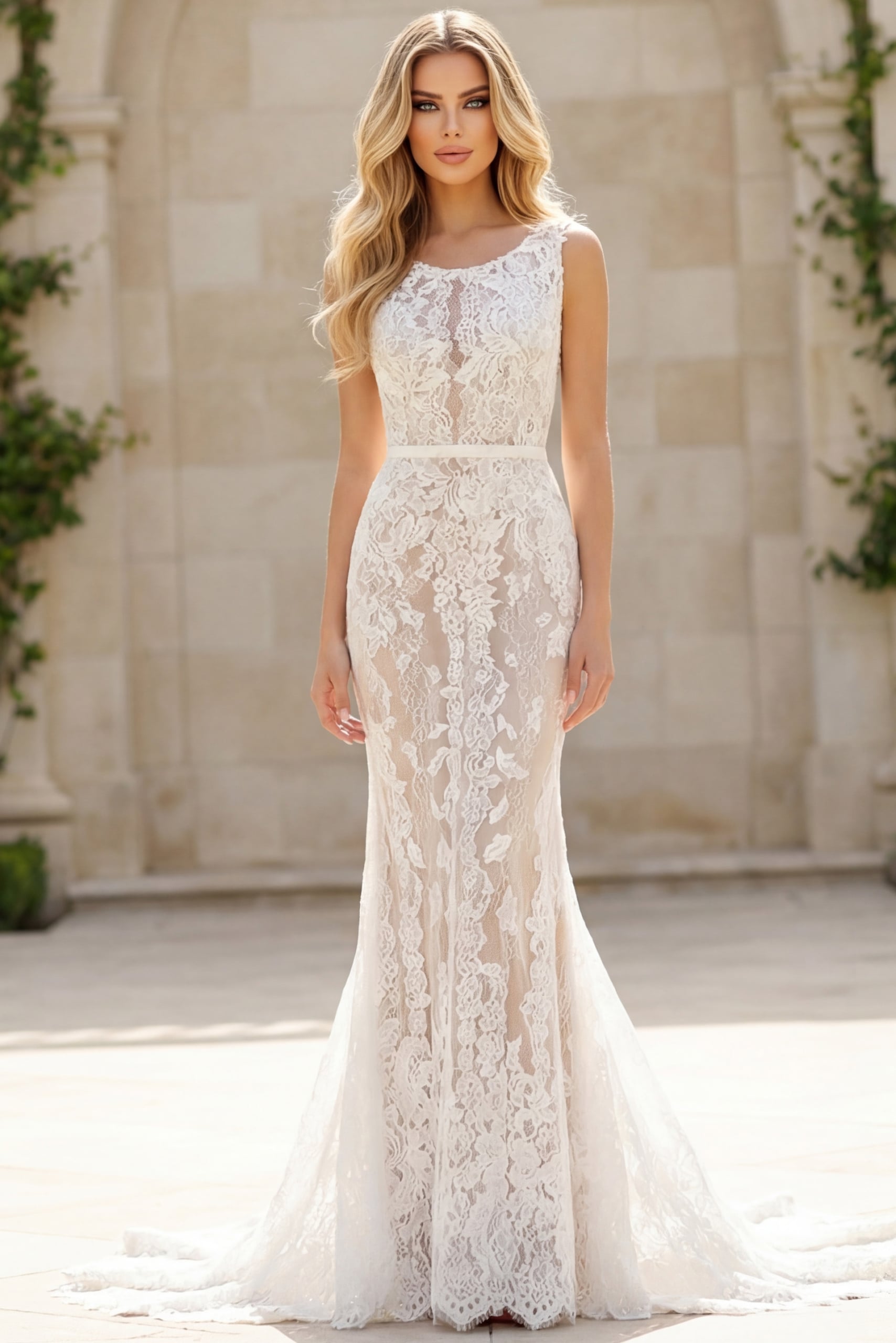 Ivory lace sheath bridal gown