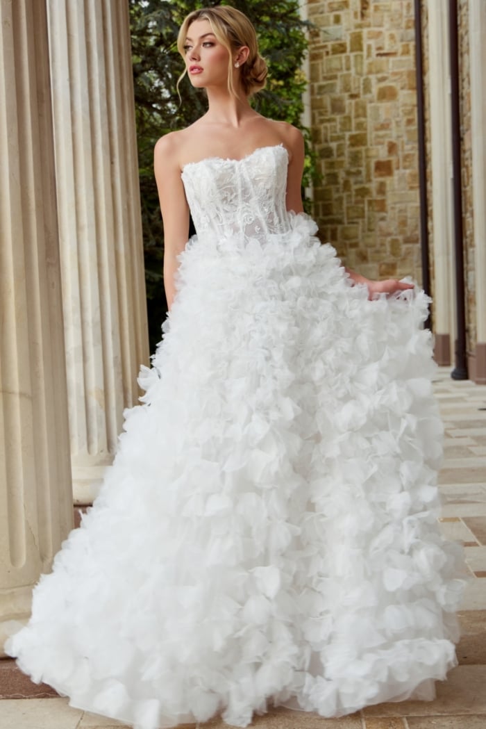 ruffled skirt strapless wedding dress JB44604