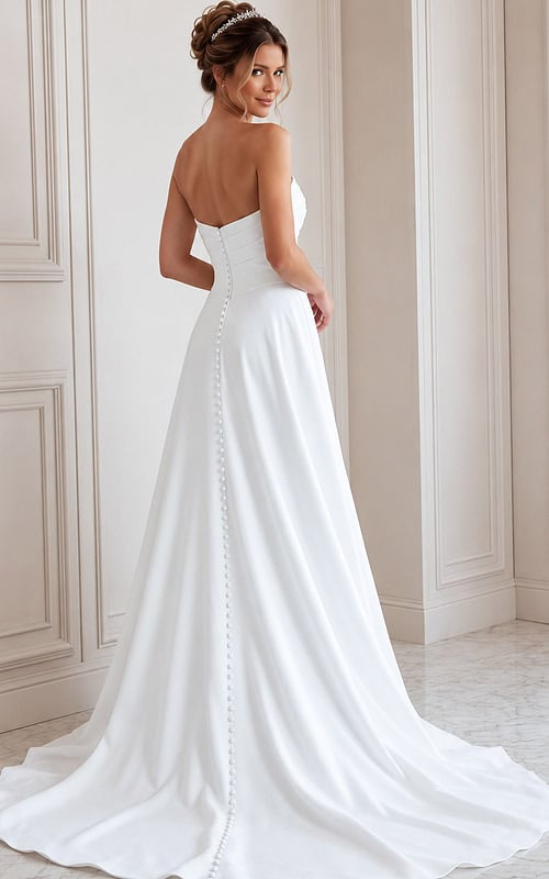 white satin strapless fitted mermaid wedding dress with sweetheart neckline and ruched crossover bodice, front view, Jovani Bridal style JB45112