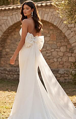Minimalist sweetheart neckline gown with sculpted fit and dramatic back detail