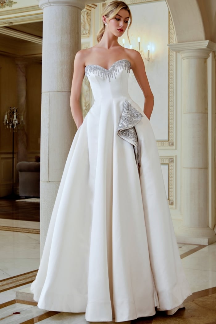 strapless beaded dress with pleated skirt JB45132