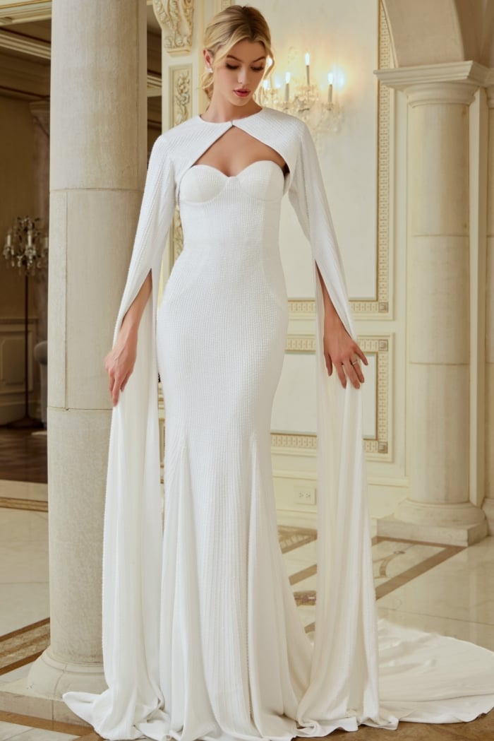 Cape Sleeve Sweetheart Beaded Bridal Gown JB45575