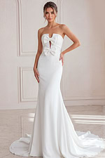 white plain dress with bow details JB45671