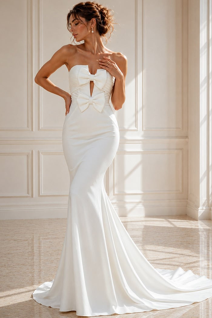 mermaid white wedding dress JB45671