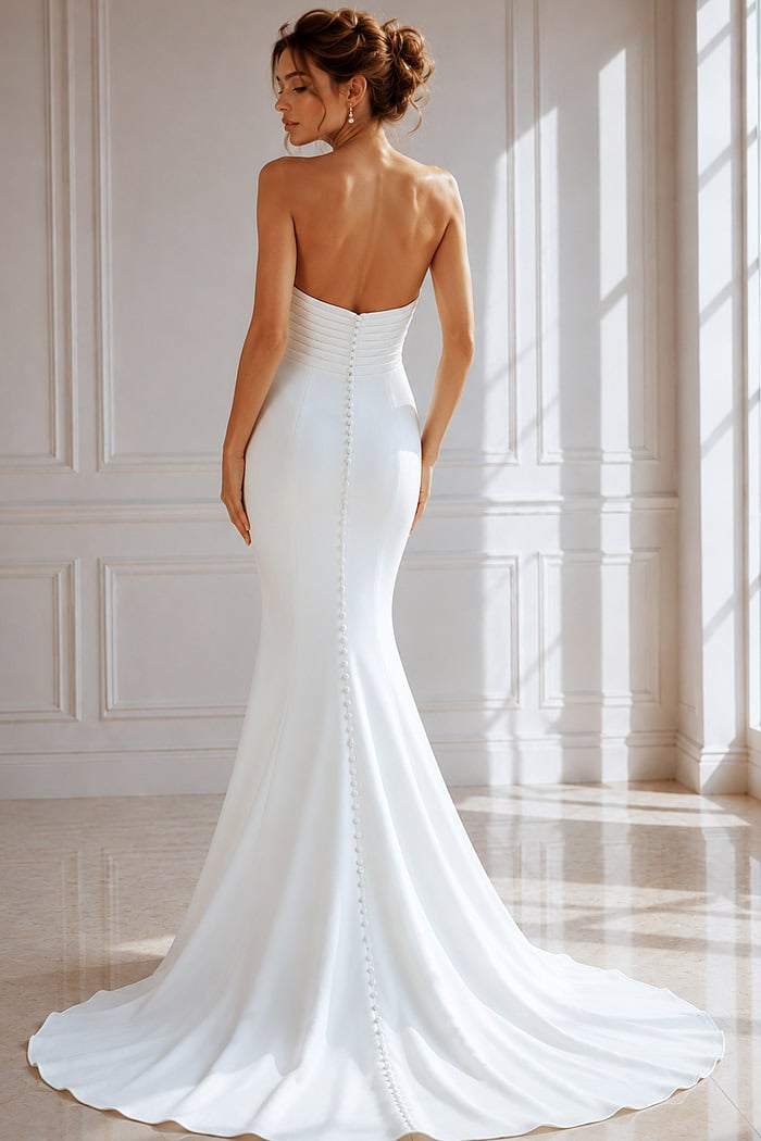 strapless mermaid wedding dress with back buttons JB45671