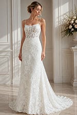 Elegant Spaghetti Strap Lace Gown