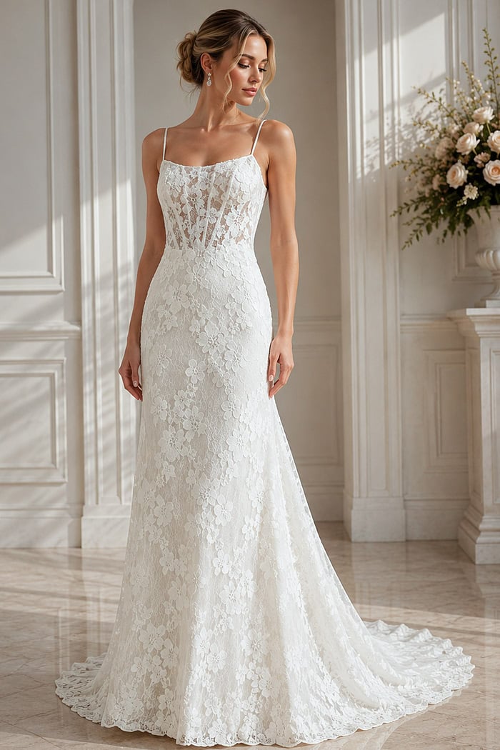 Elegant Spaghetti Strap Lace Gown