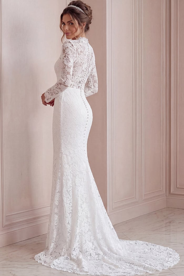 long sleeves lace wedding dress JB45767
