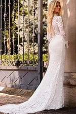 white lace long sleeves dress with long tail JB45767