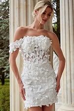 off the shulder fitted white short dress JB45769