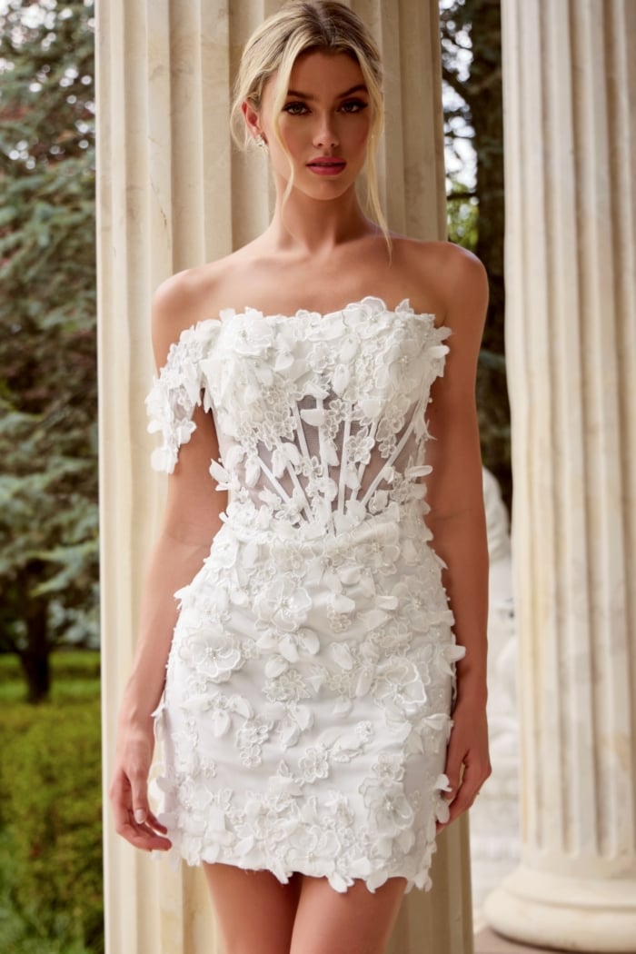 strapless corset bodice white dress JB45769