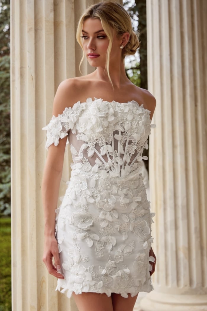 Off White Bridal Dress With 3D Floral Appliqué JB45769