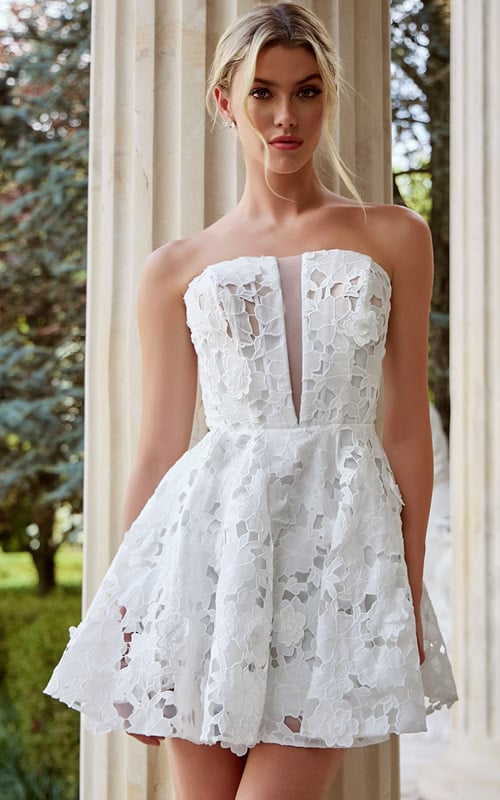 strapless fit and flare short reception dress JB45914