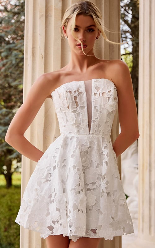 lace strapless fit and flare short dress JB45914