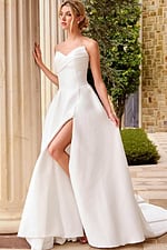 high slit strapless v neck a line dress JB46880