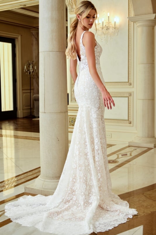 Lace Sheath Wedding Dress with Plunging Neckline JB47331 | Jovani