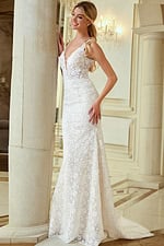 v neckline off white wedding dress JB47331