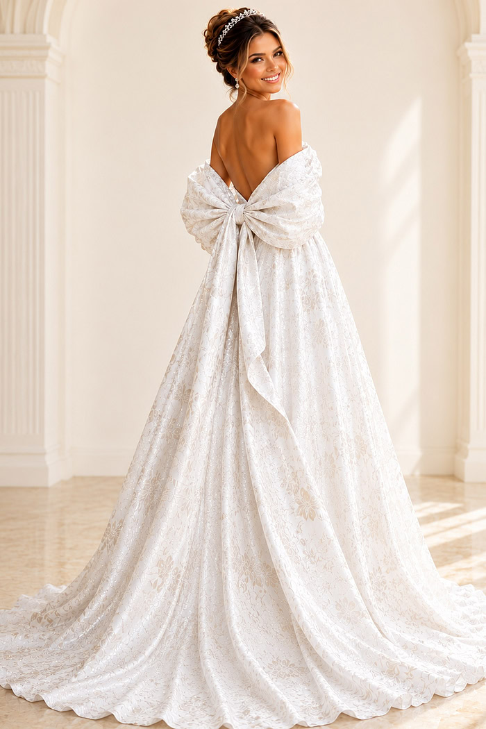 Floral Brocade Ball Gown With Dramatic Bow Train JB47701 | Jovani