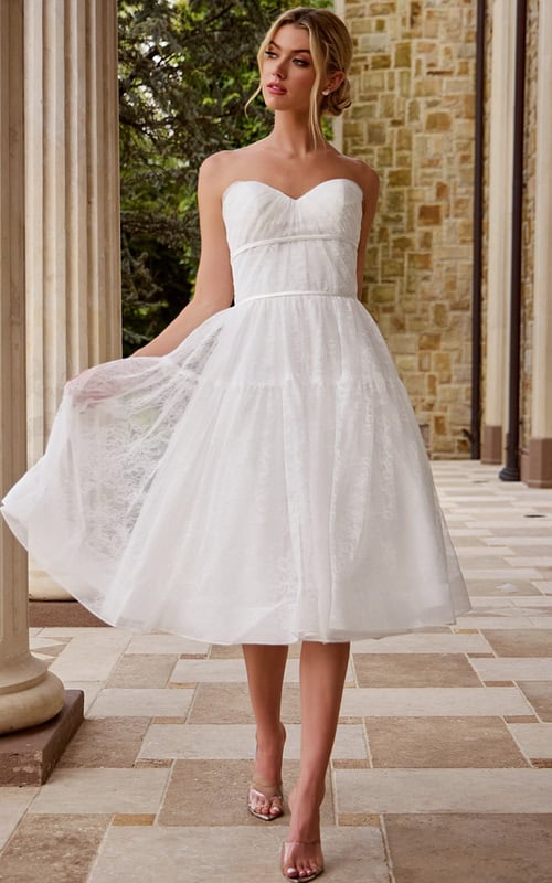 strapless midi wedding dress with puffy skirt JB48316