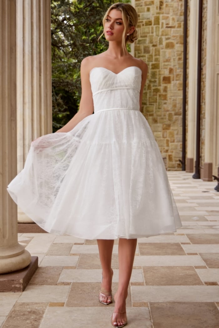 strapless midi wedding dress with puffy skirt JB48316