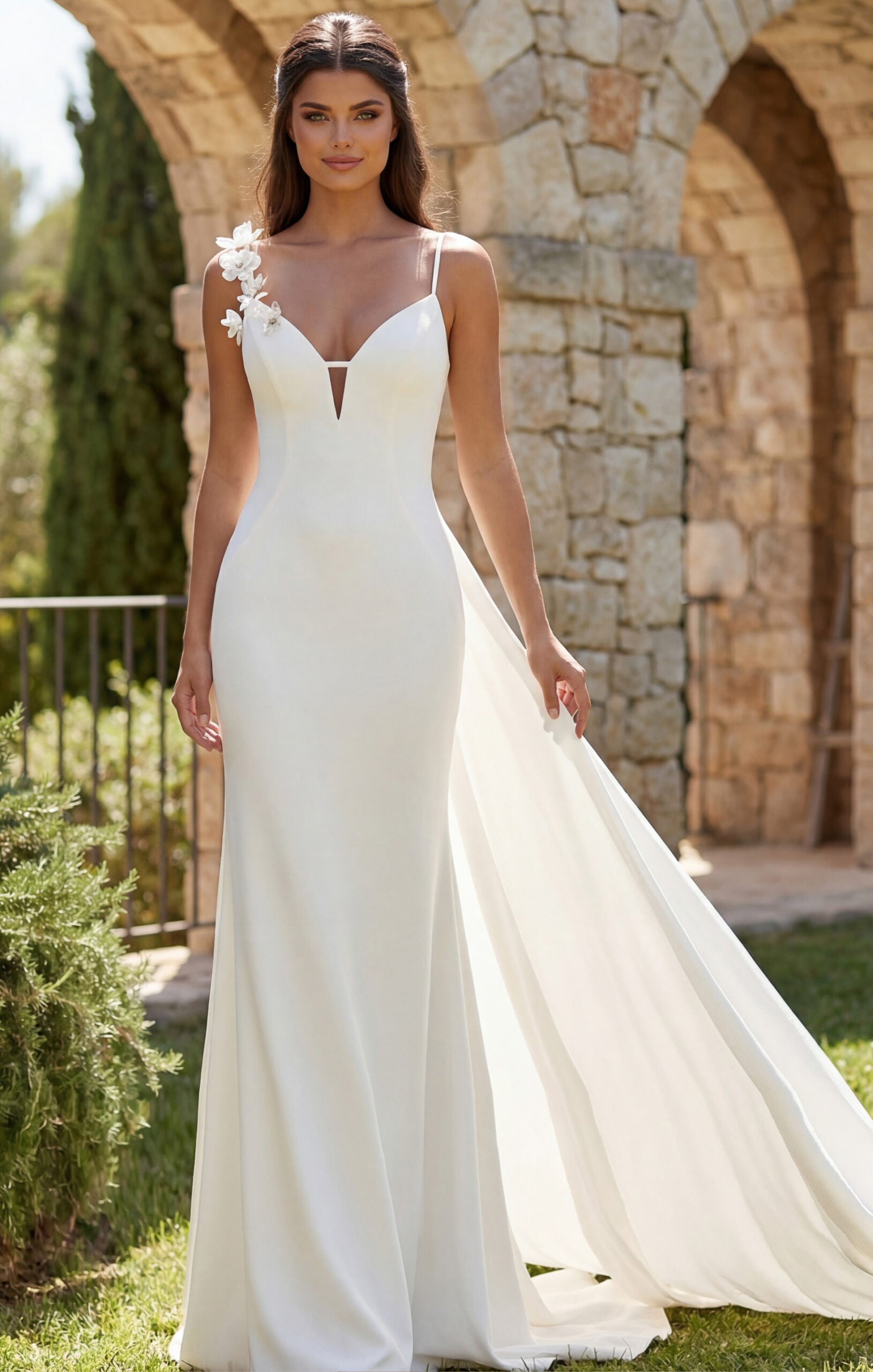 slim fit dress slacks Simple Spaghetti Strap Long Mermaid Wedding Bridal Dress – TANYA BRIDAL main image 0