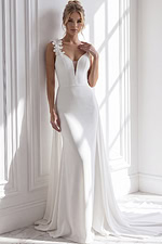 Spaghetti Strap Fitted Gown with Floral Shoulder Detail JB49631