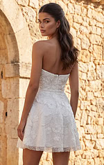 Strapless floral embellished mini dress with delicate textured detailing