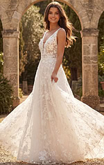 v neckline flroal bridal gown JB49748