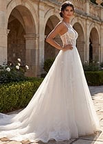 Romantic floral embroidered tulle ball gown with delicate straps