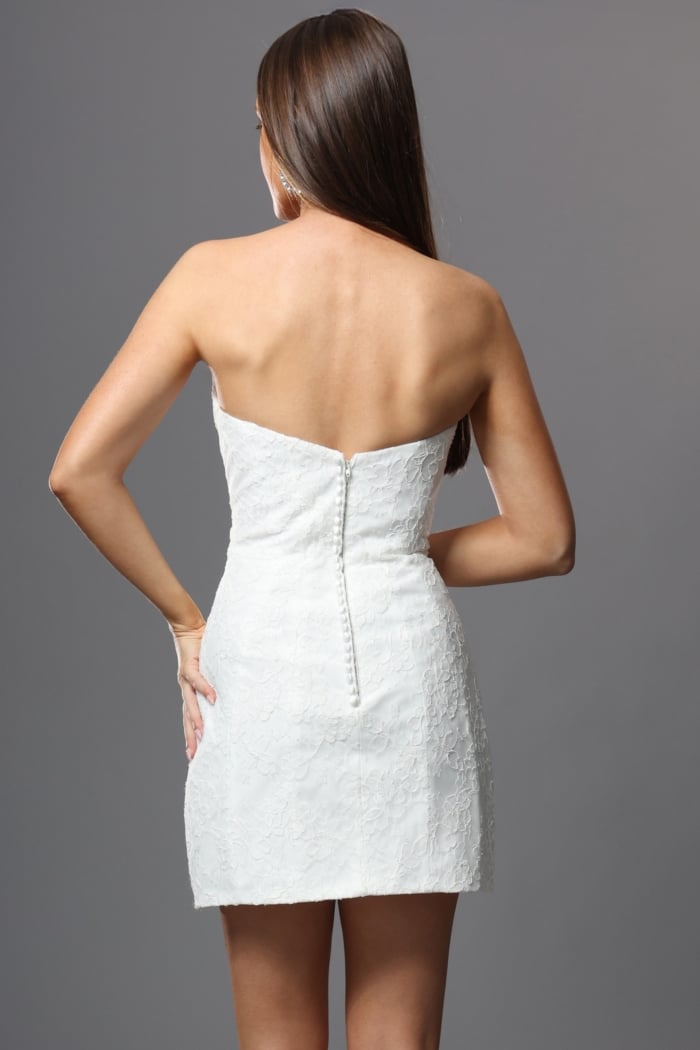strapless mini lace bridal dress