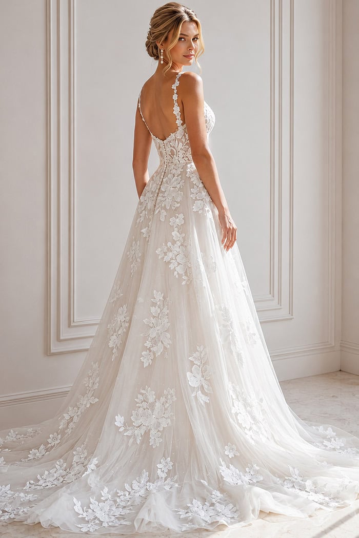 Modern Princess Bridal Dress with Embroidered Lace Details