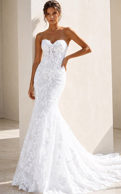beaded embroidered wedding dresses T212011 Beautiful Embroidered Lace Strapless Wedding Dress with Sweetheart Neckline