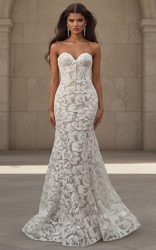 mermaid dresses for wedding Strapless Lace Mermaid Wedding Gown by Ladivine CDS434W