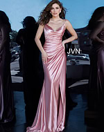 Front view of model in Jovani 03104 dusty pink gown with sweetheart neckline.