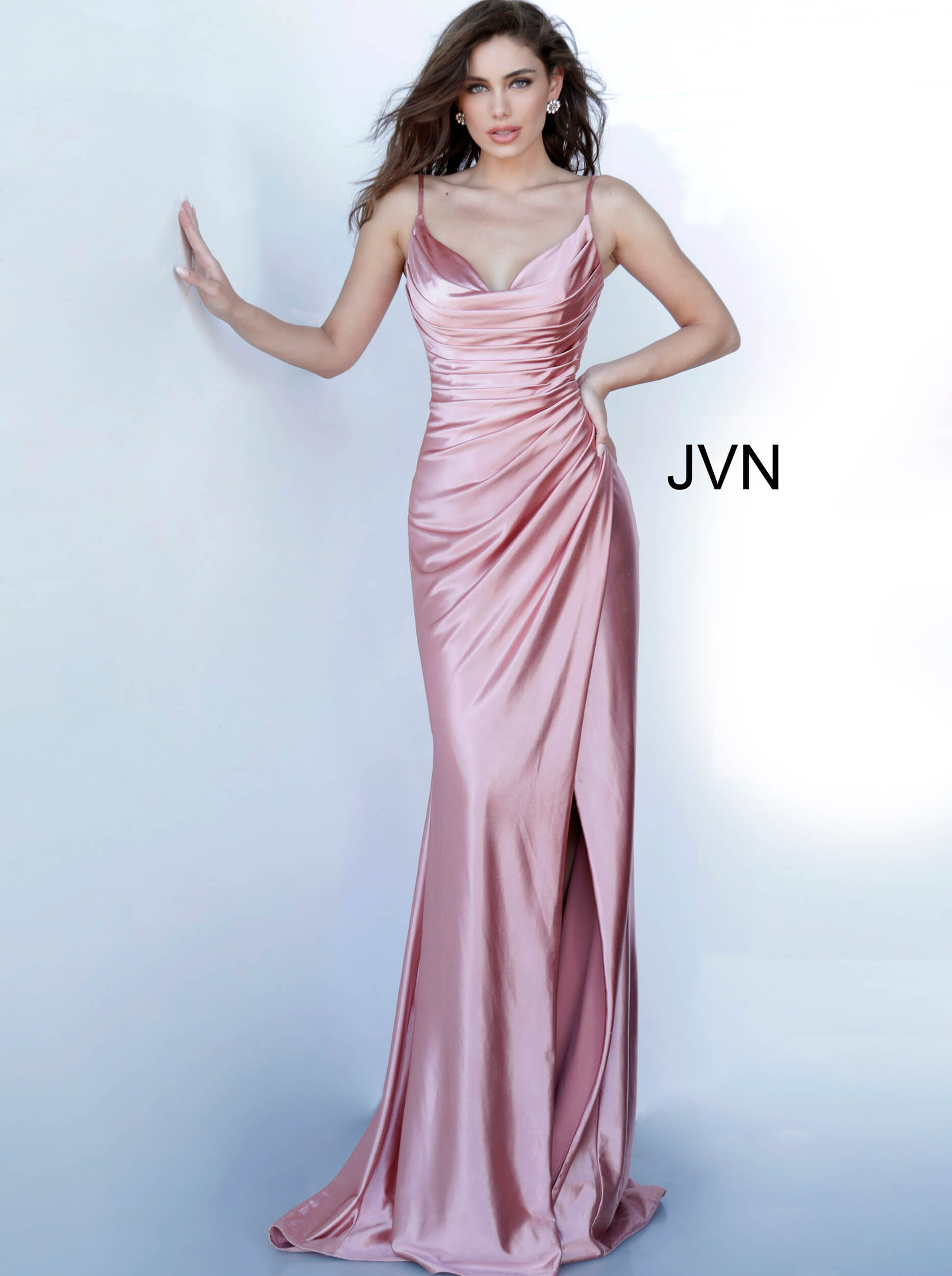 03104 Teal Cowl Neck High Slit Prom Dress | Jovani