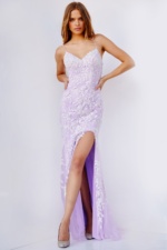 06660 Lilac Sheath High Slit Floral Dress | Jovani