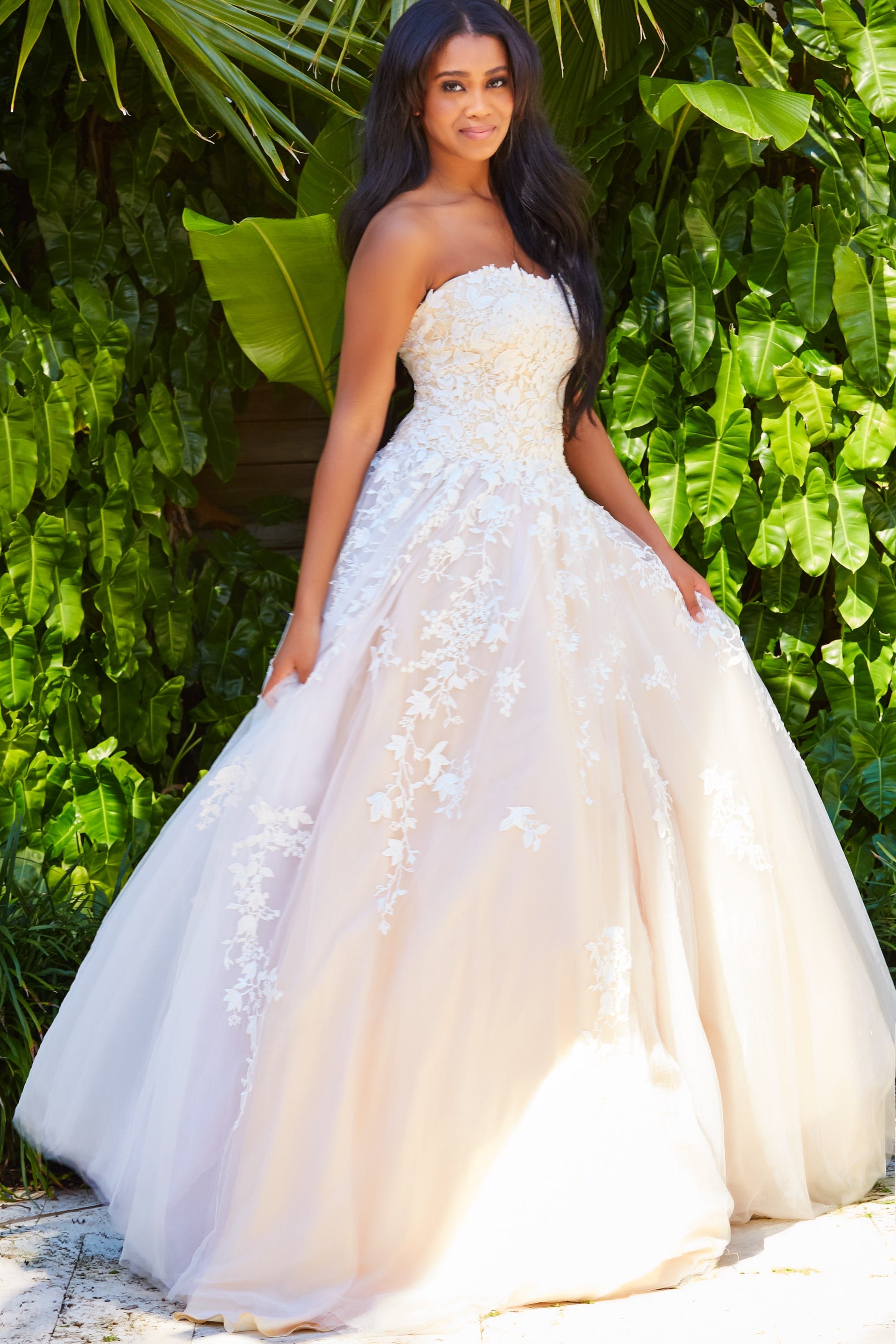 JVN1831-1.jpg Model wearing Jovani 1831 ball gown in white, front view