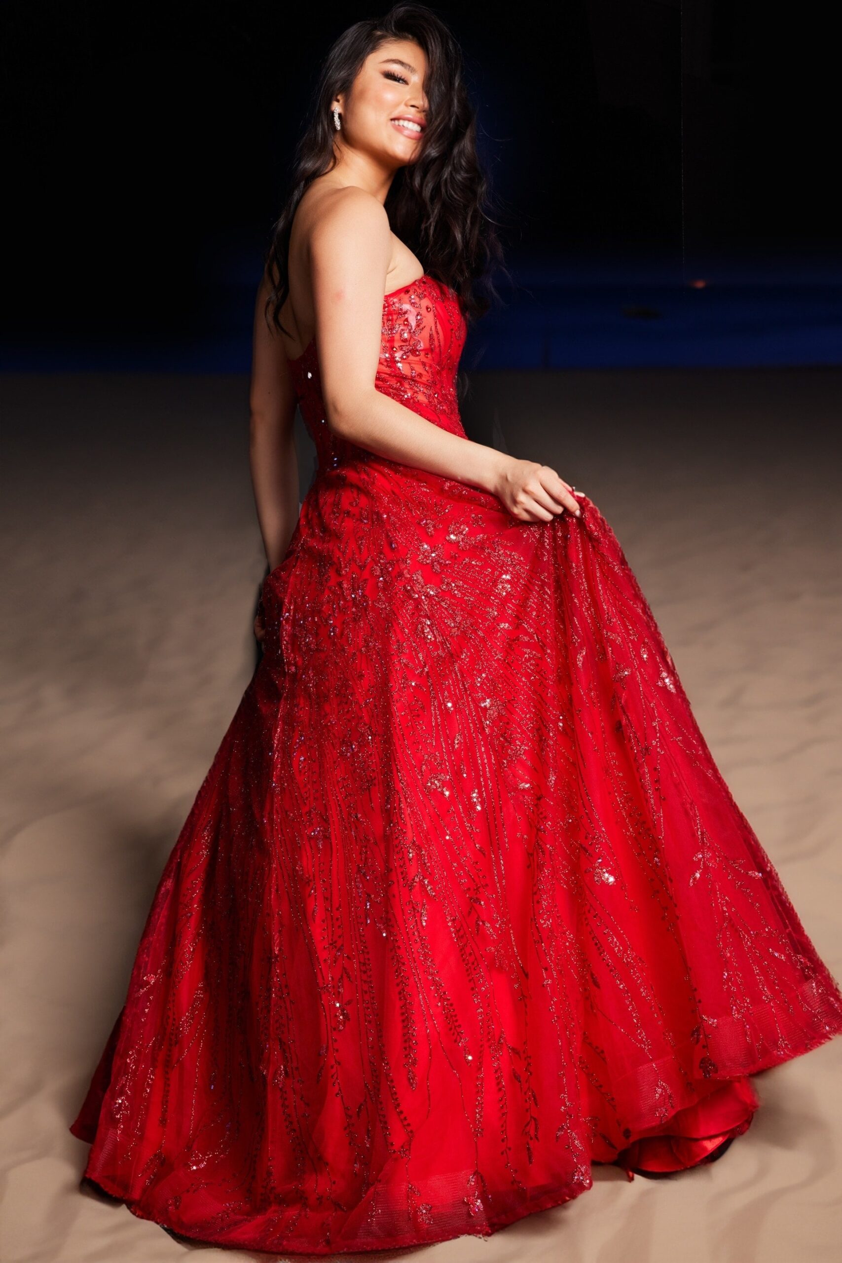 Red Strapless Beaded Ball Gown 26109 | Jovani