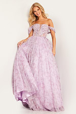 Model wearing Ruched Off the Shoulder Pink Ballgown 36581