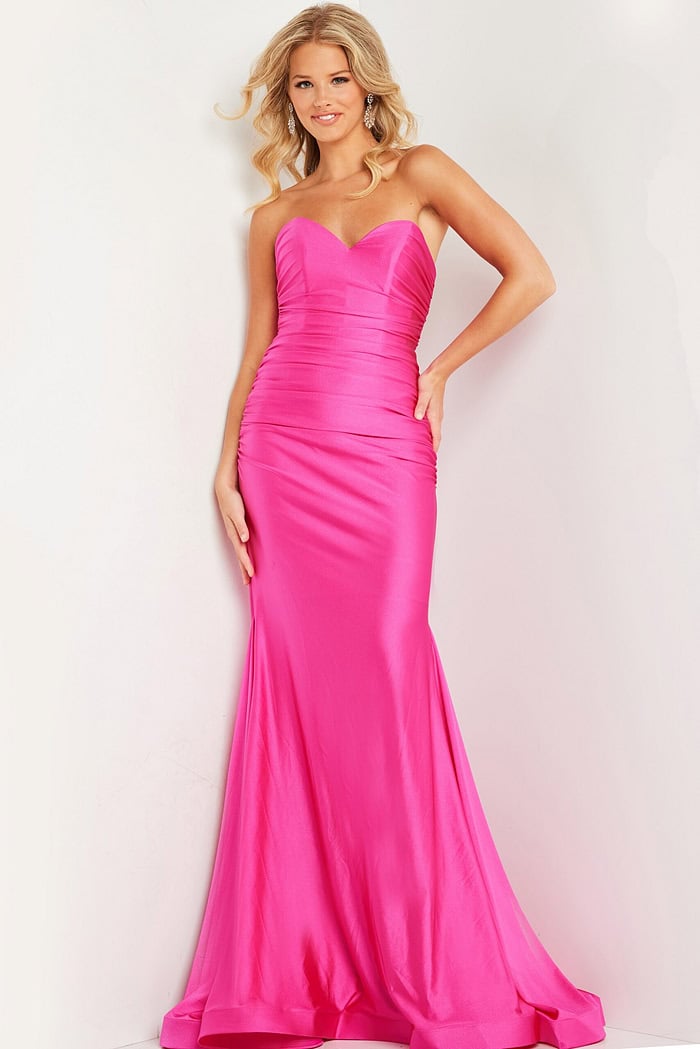 jovani hot pink dress JVN24061 | Jovani JVN Dresses sheer cut outs Hot Pink High Slit Simple