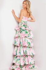Floral Print Satin Strapless Gown 37058 | Jovani